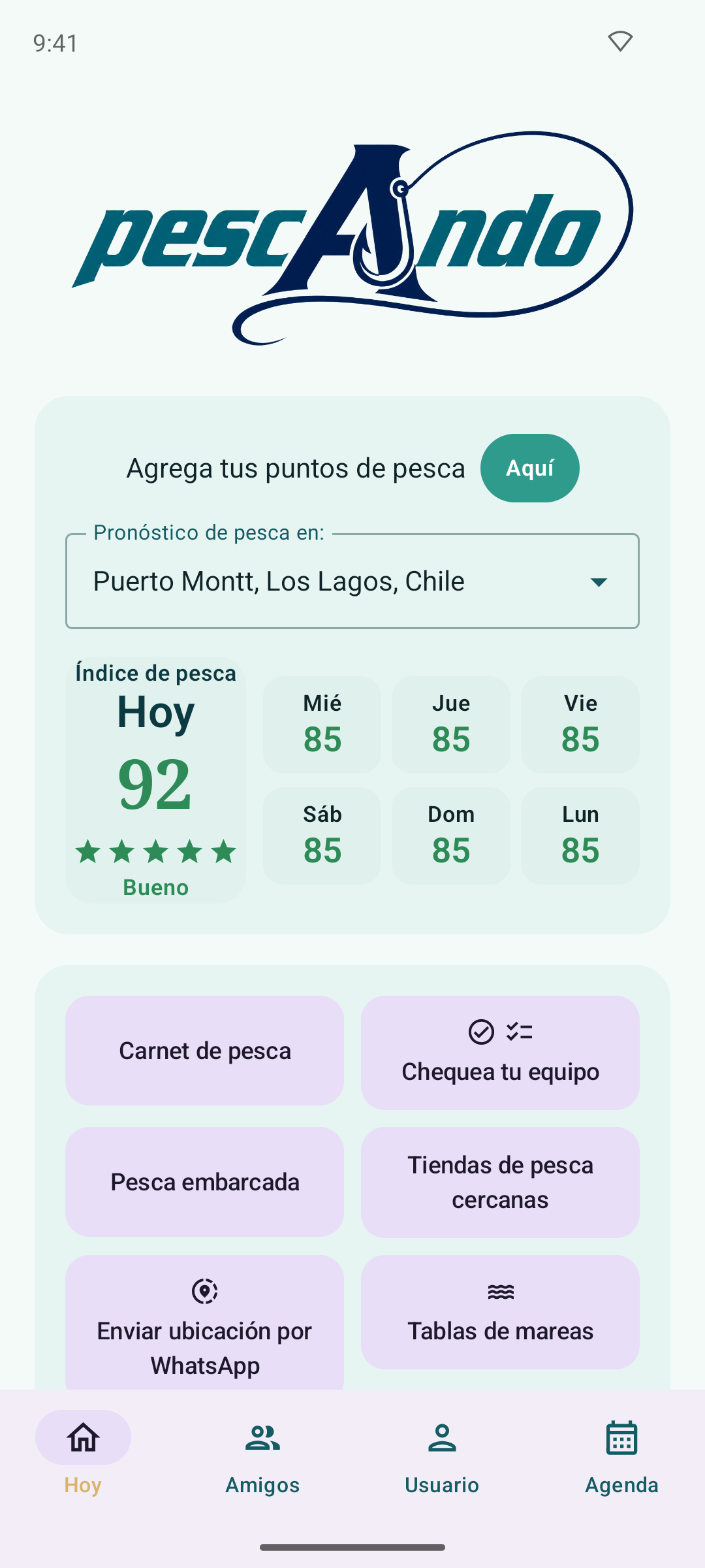 Pantalla Hoy de Pescando